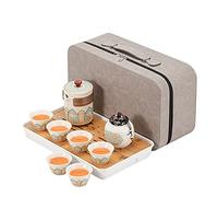 fanquare Tetera de Porcelana China con Colador, Juego de Té de Cerámica Kungfu con Bolsa de Viaje, Lata de Té y Tabla de Té, Juego de Té Floral para Adultos, Blanco