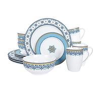 fanquare Vajilla Completa Moderna de Porcelana de 16 Piezas para 4 Personas, Cuencos y Platos Pintados en Grano de Nubes, Juego de Vajilla Azul
