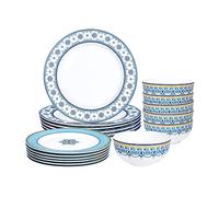 fanquare Vajilla Completa Moderna de Porcelana de 18 Piezas para 6 Personas, Cuencos y Platos Pintados en Grano de Nubes, Juego de Vajilla Azul