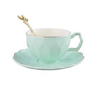 fanquare Verde en Relieve Taza de Té y Platillo Juego de 1, Taza de Café de Porcelana para Mujeres, Taza Moderna para Fiestas de Té, 200ml
