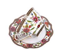 fanquare Vintage Taza de Té de Flores Rojas China de Hueso, Juego de Taza de Café y Platillo de Porcelana, 200ml