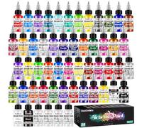 FansArriche Pintura para aerógrafo, 48 colores con 4 diluyentes y 2 imprimaciones, a base de agua, metálico, neón e iridiscente, juego de pintura acrílica con pincel de aire, botella de 30 ml