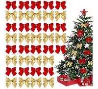 FANSEZQ 72 Piezas de Arcos navideños, Adornos de Arco, Cintas de decoración de árboles de Navidad, Regalos de Corona de Navidad, Cintas de decoración de Navidad, Oro + Rojo