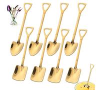 FANSEZQ 8 cucharas de Pala de Acero Inoxidable 304, Cuchara roja de Pala Creativa en Forma de Pala, Cuchara de sandía, Leche, té, café, azúcar, Cuchara, Helado, Postre, Cuchara (Dorado)