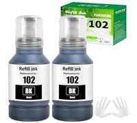 FANSHENG 102 Tinta Compatible con Epson 102 Botellas de Recarga de Tinta para Ecotank ET-2700 ET-2750 ET-2751 ET-2756 ET-2850 ET-2856 ET-3700 ET-3750 ET-4750 ET-4850 ET-4856 ET-15000 (2P Negro x 2)