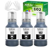 FANSHENG 102 Tinta Compatible con Epson 102 Botellas de Recarga de Tinta para Ecotank ET-2700 ET-2750 ET-2751 ET-2756 ET-2850 ET-2856 ET-3700 ET-3750 ET-4750 ET-4850 ET-4856 ET-15000 (3P Negro x 3)