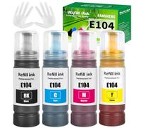 FANSHENG 104 Tinta Compatible con epson 104 Botellas de Recarga 104 para ET-1810 ET-2870 ET-2720 ET-2715 ET-2721 ET-2712 ET-2810 ET-2820 ET-2821 ET-2825 ET-2826 ET-4700 ET-4800 (4 Pack BK/C/M/Y)