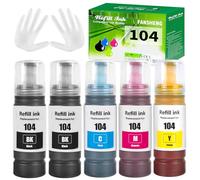 FANSHENG 104 Tinta Compatible con epson 104 Botellas de Recarga 104 para ET-1810 ET-2870 ET-2720 ET-2715 ET-2721 ET-2712 ET-2810 ET-2820 ET-2821 ET-2825 ET-2826 ET-4700 ET-4800 (5 Pack 2BK/C/M/Y)