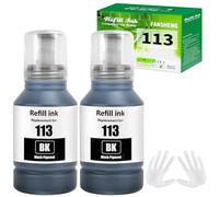 FANSHENG 113 Tinta Compatible con Epson 113 Botellas de Recarga de Tinta para Ecotank ET-16150 ET-16600 ET-16650 ET-15000 ET-5100 ET-5150 ET-5160 ET-5170 ET-5800 ET-5850 ET-5880 (2P Negro x 2)