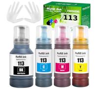 FANSHENG 113 Tinta Compatible con Epson 113 Botellas de Recarga de Tinta para Ecotank ET-16150 ET-16600 ET-16650 ET-15000 ET-5100 ET-5150 ET-5160 ET-5170 ET-5800 ET-5850 ET-5880 (4P BK/C/M/Y)