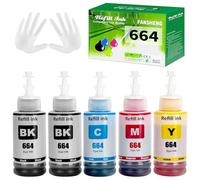 FANSHENG 664 Tinta Compatible con Epson 664 Botellas de Recarga de Tinta para Ecotank ET-2500 ET-2550 ET-2600 ET-2650 ET-3600 ET-4500 ET-4550 ET-14000 ET-15000 ET-16500 L100 L110 L200 (5P 2BK/C/M/Y)