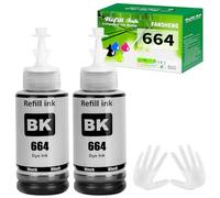 FANSHENG 664 Tinta Compatible con Epson 664 Botellas de Recarga de Tinta para Ecotank ET-2500 ET-2550 ET-2600 ET-2650 ET-3600 ET-4500 ET-4550 ET-14000 ET-15000 ET-16500 L100 L110 L200 (2-P Negro x 2)