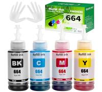 FANSHENG 664 Tinta Compatible con Epson T664 Botellas de Recarga de Tinta para Ecotank ET-2500 ET-2550 ET-2600 ET-2650 ET-3600 ET-4500 ET-4550 ET-14000 ET-15000 ET-16500 L100 L110 L200 (4P BK/C/M/Y)