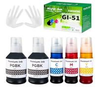 FANSHENG GI51 Tinta Compatible con Canon GI-51 Botellas de Recarga de Tinta para Pixma G1520 G1560 G2520 G2560 G3520 G3560 G1530 G2570 G4570 G3570 (5 Colores 2 Foto Negro/Cian/Magenta/Amarillo)