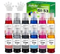 FANSHENG GI53 Tinta Compatible con Canon Pixma GI-53 G550 G650 Tinta (12 Colores 2 Negro/2 Cian/2 Magenta/2 Amarillo/2 Rojo/2 Gris)