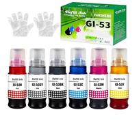 FANSHENG GI53 Tinta Compatible con Canon Pixma GI-53 G550 G650 Tinta (6 Colores Negro/Cian/Magenta/Amarillo/Rojo/Gris)
