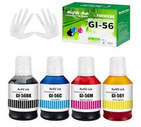 FANSHENG GI56 Pigmento Tinta Compatible con Canon MAXIFY GI-56 GX7050 GX6050 GX5050 GX4050 GX3050G550 G650 Tinta (4 Colores Negro/Cian/Magenta/Amarillo)