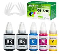 FANSHENG GI590 GI490 Tinta Compatible con Canon GI-590 GI-490 Botellas de recarga de tinta para Pixma G1400 G1410 G2400 G2410 G3400 G4400 G4411 G1500 G1510 G2500 G2510 G3500 G3510 G4500 G4510 (5-Pack)