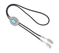 FANSHINUO Bolotie trenzado, accesorio de disfraz occidental para hombres y mujeres, collar de corbata con colgante de piedra turquesa y flor de metal, 100cm, Metal