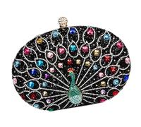 FANSHINUO Bolso de noche único con diamantes de imitación con temática de pavos reales para mujer, bolso cruzado para cenas elegantes, fiestas, elegante hombro, Black, One Size