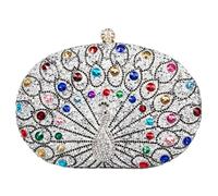 FANSHINUO Bolso de noche único con diamantes de imitación con temática de pavos reales para mujer, bolso cruzado para cenas elegantes, fiestas, elegante hombro, Silver, One Size