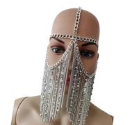 FANSHINUO Cadena de cabeza con borlas y diseño de flecos largos, cadena de metal punk, joyería para mujer, evento nocturno