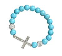FANSHINUO Crucifijo de turquesa natural de 10 mm, elástico, ajustable, para mujeres y hombres, accesorio de joyería religiosa, uso diario, joyería espiritual, talla única, como se describe
