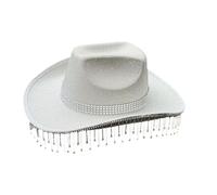 FANSHINUO Sombrero con flecos de diamantes de imitación brillantes para mujeres y hombres, sombrero de Fedoras con alas grandes, polvo brillante para fiesta, color blanco