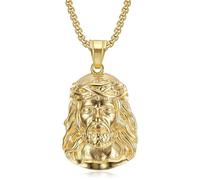 Fanshu Colgante de acero inoxidable con dije de Jesús dorado con cara humana de Cristo Dios, collar de cadena para hombres, mujeres, parejas, amigos, cristianos, regalo de joyería de moda