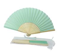 FANSOF.FANS Abanico de mano plegable de tela con borla, costillas de bambú de grado A para mujeres, niñas, evento de verano, fiesta, recuerdo de boda, regalo de cumpleaños (Turquesa claro)