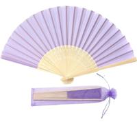FANSOF.FANS Abanico de mano plegable de tela con borla de bambú de grado A para mujeres y niñas, fiesta de verano, eventos, cumpleaños, boda, regalo de recuerdo (lila pálido morado)