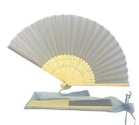 FANSOF.FANS Abanico de Mano Plegable de Tela con Borla, Varillas de Bambú Grado A para Mujeres y Niñas, Fiesta de Verano, Evento, Favor, Cumpleaños, Boda, Regalo Recuerdo (Plateado, Gris)