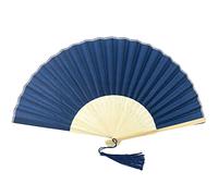 FANSOF.FANS Abanico de mano plegable de tela con borlas de bambú de grado A para mujeres y niñas, fiesta de verano, eventos, cumpleaños, boda, regalo de recuerdo (azul marino)