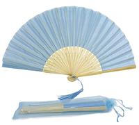 FANSOF.FANS Abanico de mano plegable de tela con borlas de bambú de grado A para mujeres y niñas, fiesta de verano, eventos, cumpleaños, boda, regalo de recuerdo (azul bebé)