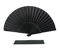 FANSOF.FANS Abanico de mano plegable de tela de seda negra con una bolsa, costillas de bambú, chino, vintage, de mano, para niñas y mujeres, boda, fiesta, regalo (negro simple)