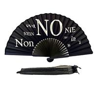 FANSOF.FANS Abanico de mano plegable de tela de seda negra con una bolsa de varillas de bambú chino vintage de mano para niñas y mujeres, regalo de boda