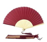 FANSOF.FANS Abanico de tela plegable con borlas de bambú A para mujeres y niñas, fiesta de verano, eventos, cumpleaños, boda, regalo de recuerdo (rojo oscuro, granate)