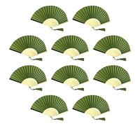 FANSOF.FANS Paquete de 10 abanicos de Mano de Tela con Borla de bambú de Grado A, para Recuerdos de Fiesta o Boda (Musgo/Verde Oliva)