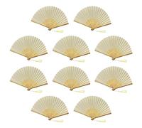 FANSOF.FANS Paquete de 10 abanicos de mano de tela con borla de bambú de grado A, para recuerdos de fiesta o boda (marfil beige)