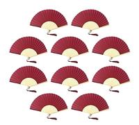 FANSOF.FANS Paquete de 10 abanicos de mano de tela con borla, varillas de bambú de grado A, recuerdos de fiesta y boda (rojo oscuro, granate)