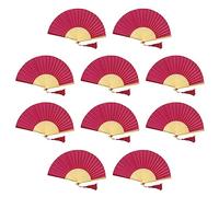 FANSOF.FANS Paquete de 10 abanicos de Mano de Tela con Borla, Varillas de bambú de Grado A, Recuerdos de Fiesta y Boda (Rosa Oscuro)