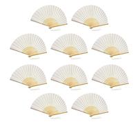 FANSOF.FANS Paquete de 10 abanicos de Mano de Tela con Borla, Varillas de bambú de Grado A, Recuerdos de Fiesta y Boda (Blanco)