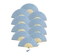 FANSOF.Fans Paquete de 10 abanicos de Mano de Tela con Borla, Varillas de bambú de Grado A, Recuerdos de Fiesta y Boda (Azul Claro pálido)