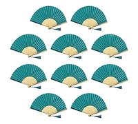 FANSOF.Fans - Paquete de 10 abanicos de Tela con Borla de bambú de Grado A, para Fiestas y Bodas (Color Azul Cielo Intenso)