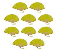 FANSOF.FANS - Paquete de 10 abanicos de tela con borla de bambú de grado A, para fiestas y bodas (color amarillo limón)