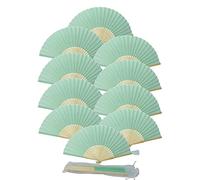 FANSOF.FANS - Paquete de 10 abanicos de tela con borla de bambú de grado A, para fiestas y bodas (color turquesa claro)