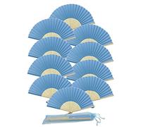 FANSOF.FANS - Paquete de 10 abanicos de tela con borla de bambú de grado A, para fiestas y bodas (color azul real)