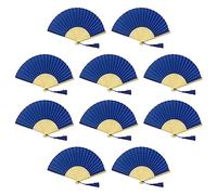 FANSOF.FANS - Paquete de 10 abanicos de tela con borla de bambú de grado A, para fiestas y bodas (color azul marino)