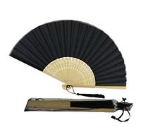 FANSOF. FANS Ventilador de tela de seda con una tassel grado A bambú costillas fiesta de boda favor ventilador de mano ((Negro)