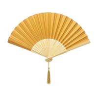 FANSOF. FANS Ventilador de tela de seda con una tassel grado A bambú costillas fiesta de boda favor ventilador de mano (Amarillo oro oscuro)
